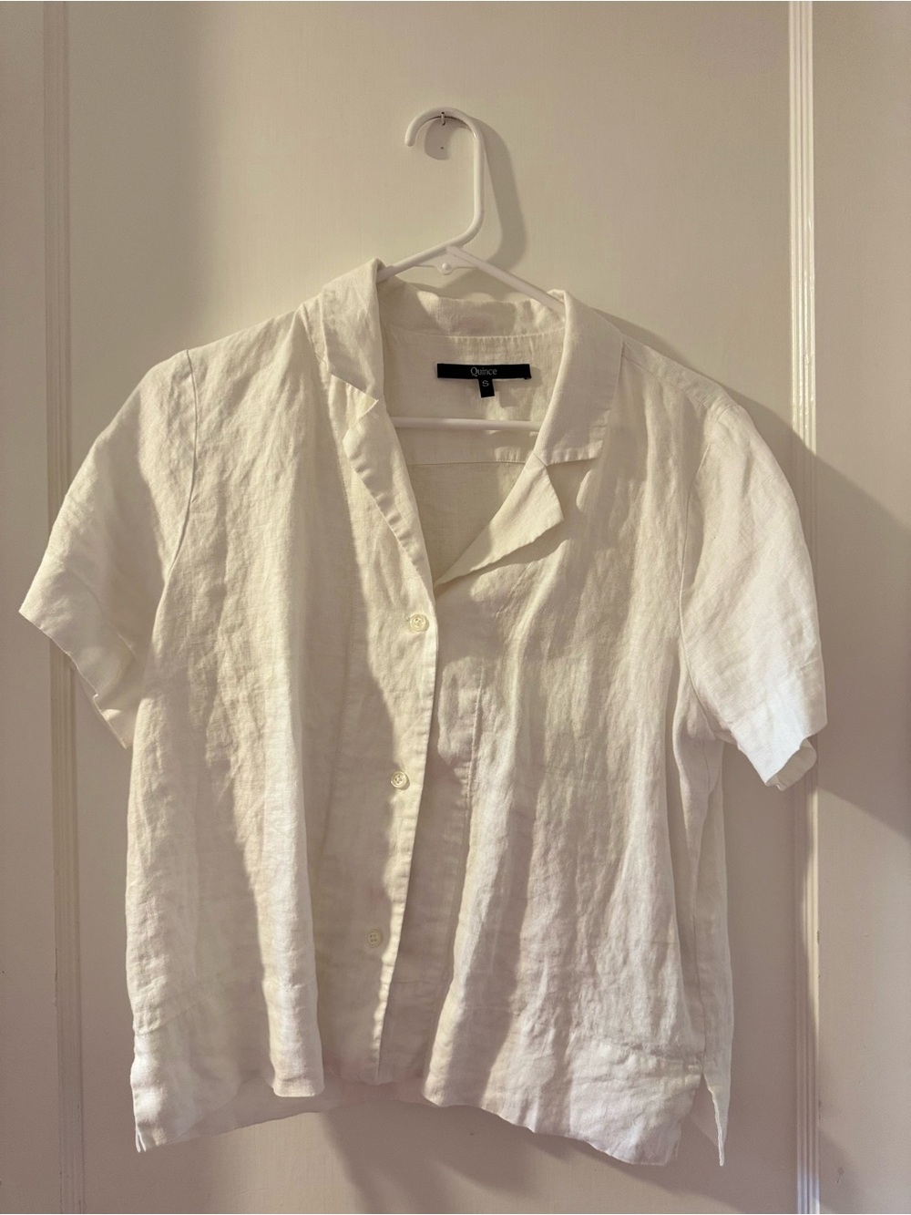 Quince White Short-Sleeve Button-Down Linen Shirt